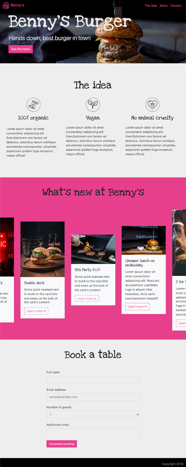 Screenshot of food truck website