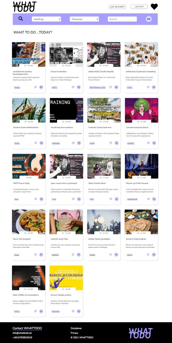 Screenshot of event listing app